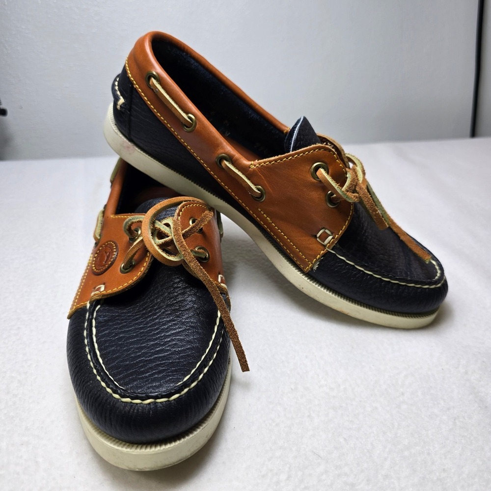 Y2K Dooney Bourke Boat Shoes Pebbled Leather Navy Brown Two‎ Tone DeckWomens 6